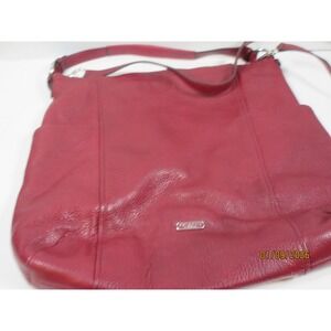 Coach Pebble Leather Shoulder Bag Crimson Red Convertible Strap Hobo Purse